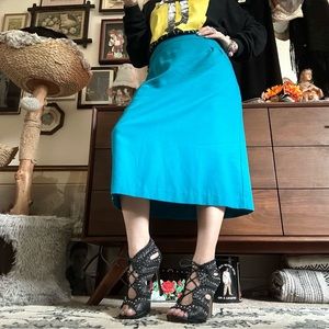vintage 90s pyke ltd marine blue poly / acrylic / rayon pencil midi skirt / 12